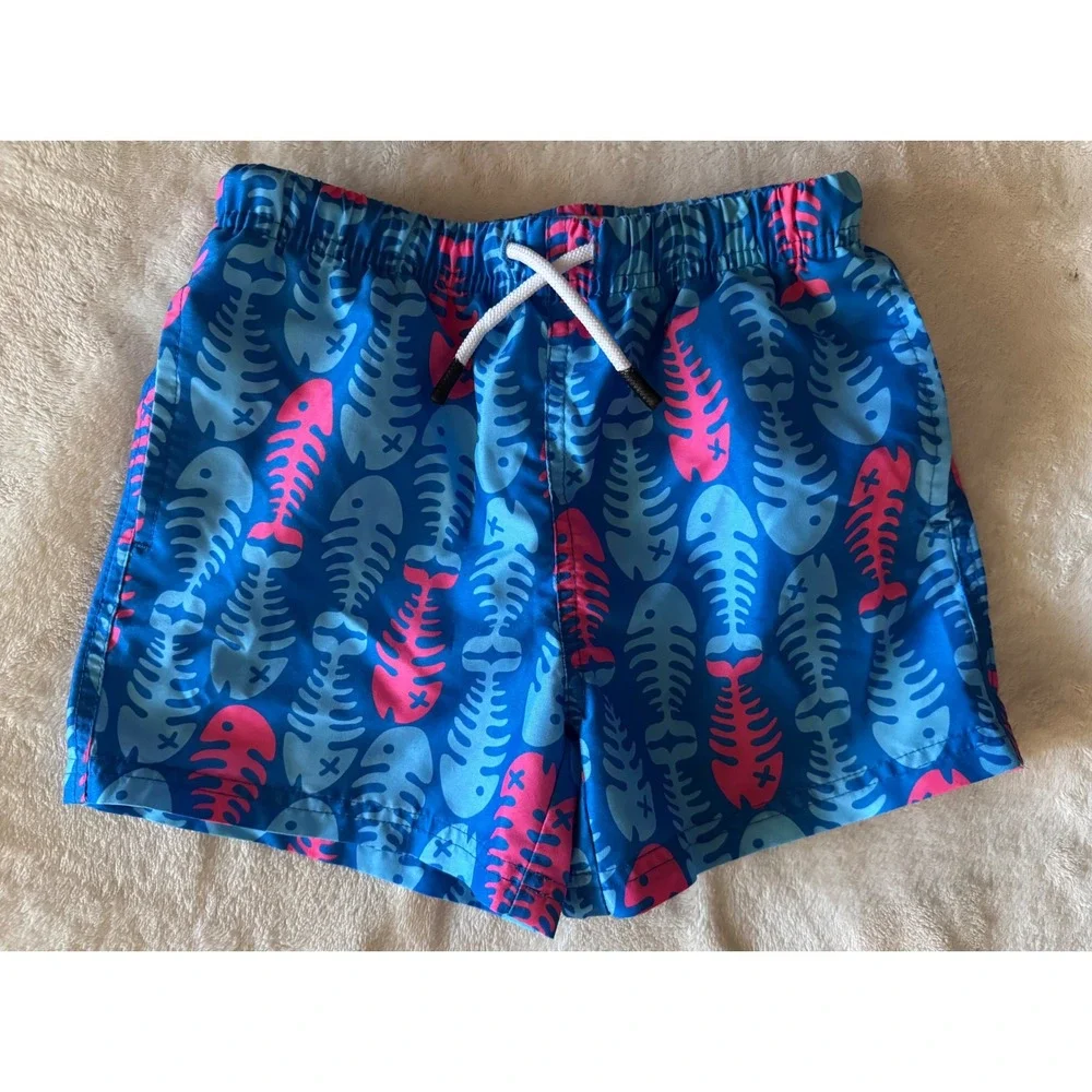 Maamgic Boys‎ Blue Pink Fish Bone Skeleton Swim Trunks Quick Dry Size 5/6